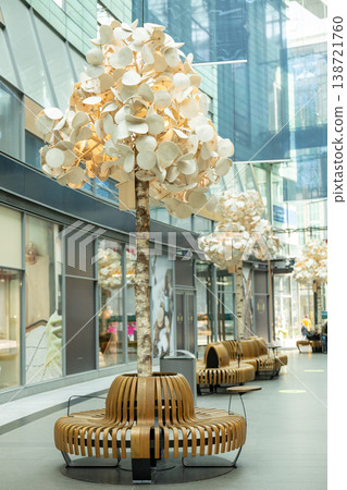 Modern Interior Design with Decorative Wooden Tree Installations Modern Interior Design with Decorative Wooden Tree Installations 138721760