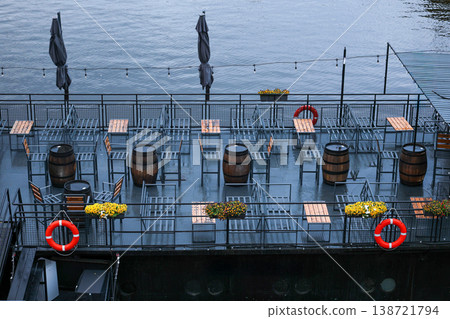 Riverside Cafe Terrace Outdoor Seating Waterfront Restaurant Travel Lifestyle 138721794