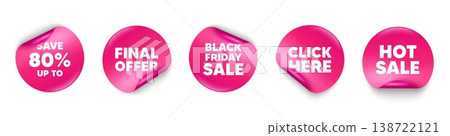 Discount sticker tag. Click here, Black friday paper price banners. Save up to 80 percent tag. Discount Sale offer price sign. Special offer symbol. Hot sale sticker. Promo banners. Vector Discount sticker tag. Click here, Black friday paper price banners. Save up to 80 percent tag. Discount Sale offer price sign. Special offer symbol. Hot sale sticker. Promo banners. Vector 138722121