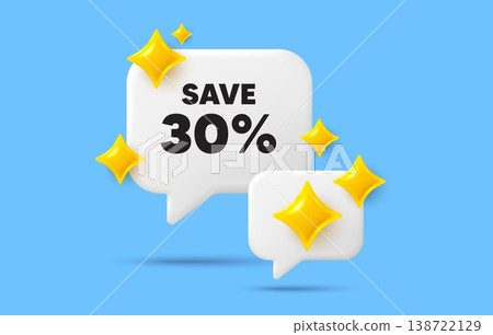 Discount chat speech bubble. Social media concept. Save 30 percent off tag. Sale Discount offer price sign. Special offer symbol. 3d sparkles chat bubble. Vector Discount chat speech bubble. Social media concept. Save 30 percent off tag. Sale Discount offer price sign. Special offer symbol. 3d sparkles chat bubble. Vector 138722129