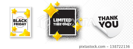 Limited time photo frame 3d stars. Thank you sticker banner. Limited time tag. Special offer sign. Sale promotion symbol. Black friday poster. Promo background. Vector Limited time photo frame 3d stars. Thank you sticker banner. Limited time tag. Special offer sign. Sale promotion symbol. Black friday poster. Promo background. Vector 138722136
