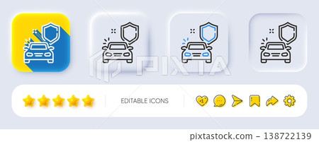 Car secure line icon. Neumorphic, Flat shadow, 3d buttons. Insurance shield sign. Safe defense symbol. Line car secure icon. Social media icons. Vector Car secure line icon. Neumorphic, Flat shadow, 3d buttons. Insurance shield sign. Safe defense symbol. Line car secure icon. Social media icons. Vector 138722139