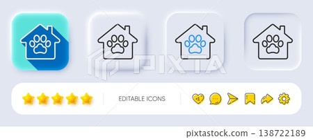 Pet shelter line icon. Neumorphic, Flat shadow, 3d buttons. Veterinary clinic sign. Pets care symbol. Line pet shelter icon. Social media icons. Vector Pet shelter line icon. Neumorphic, Flat shadow, 3d buttons. Veterinary clinic sign. Pets care symbol. Line pet shelter icon. Social media icons. Vector 138722189