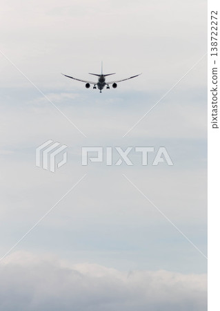 一架客機翱翔天際，留白：象徵商業的飛躍與成長。 138722272
