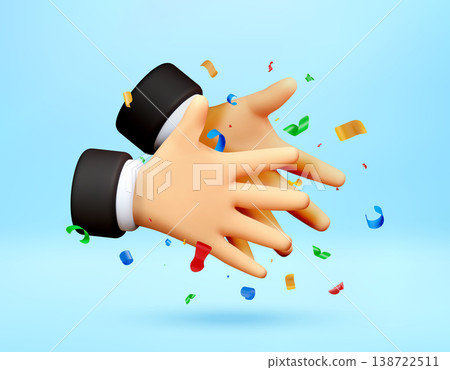 3d hands clapping with colorful confetti. 138722511