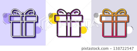 Gift box line icon. Halftone dotted pattern. Gradient icon with grain shadow. Present or Sale sign. Birthday Shopping symbol. Package in Gift Wrap. Line gift box icon. Various designs. Vector Gift box line icon. Halftone dotted pattern. Gradient icon with grain shadow. Present or Sale sign. Birthday Shopping symbol. Package in Gift Wrap. Line gift box icon. Various designs. Vector 138722547