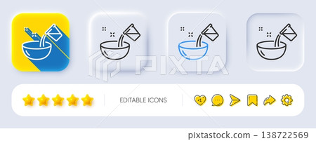 Cooking add water line icon. Neumorphic, Flat shadow, 3d buttons. Bowl sign. Food preparation symbol. Line cooking water icon. Social media icons. Vector Cooking add water line icon. Neumorphic, Flat shadow, 3d buttons. Bowl sign. Food preparation symbol. Line cooking water icon. Social media icons. Vector 138722569