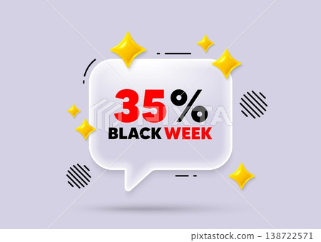 Black week chat speech bubble. Social media concept. Black week 35 percent sale. Special discount sign. Black friday offer symbol. 3d sparkles chat bubble. Vector Black week chat speech bubble. Social media concept. Black week 35 percent sale. Special discount sign. Black friday offer symbol. 3d sparkles chat bubble. Vector 138722571