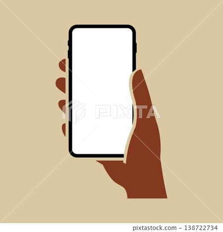 Hand holding smartphone vertically with blank screen vector illustration. Phone with empty screen, phone mockup. Hand holding smartphone vertically with blank screen vector illustration. Phone with empty screen, phone mockup. 138722734