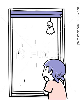 一個憂鬱的女孩從窗戶望雨_2色 一個憂鬱的女孩從窗戶望雨_2色 138722818