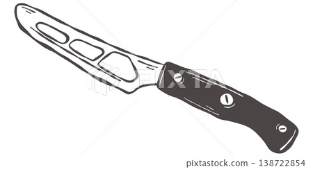 Cheese knife with perforated blade in hand drawn vintage kitchen style Cheese knife with perforated blade in hand drawn vintage kitchen style 138722854