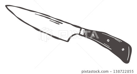 Chef knife for food preparation in hand drawn vintage kitchen style Chef knife for food preparation in hand drawn vintage kitchen style 138722855