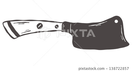 Heavy meat cleaver in hand drawn vintage butcher kitchen style Heavy meat cleaver in hand drawn vintage butcher kitchen style 138722857