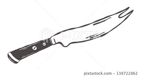 Serving cheese knife with open blade in hand drawn vintage kitchen style Serving cheese knife with open blade in hand drawn vintage kitchen style 138722862