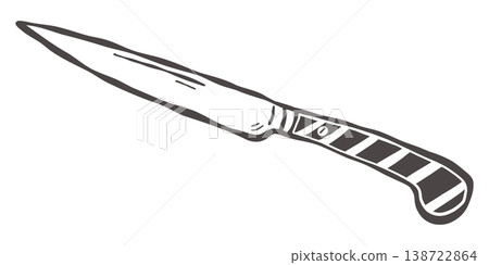 Slim paring knife with striped handle in hand drawn vintage style Slim paring knife with striped handle in hand drawn vintage style 138722864