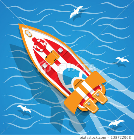 The racing boat. View from above. Vector illustration. 138722968