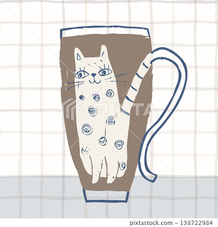 Vector coffee cup with artistic cat illustration for cafe and bakery product, marketing and branding designs, coffee packaging 138722984