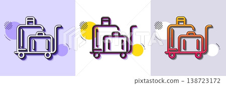 Luggage trolley line icon. Halftone dotted pattern. Gradient icon with grain shadow. Suitcase bag sign. Baggage claim symbol. Line luggage trolley icon. Various designs. Vector 138723172