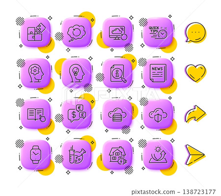 Mental health, Quick tips and Cloud protection line icons. App 3d buttons. Social media comment, share, like icons. Pack of Fake news, Recovery cloud, Home charging icon. Vector Mental health, Quick tips and Cloud protection line icons. App 3d buttons. Social media comment, share, like icons. Pack of Fake news, Recovery cloud, Home charging icon. Vector 138723177