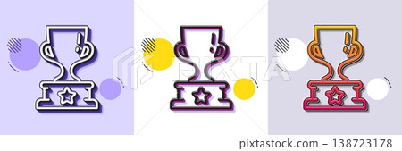 Winner cup line icon. Halftone dotted pattern. Gradient icon with grain shadow. Award trophy sign. Best achievement symbol. Line winner cup icon. Various designs. Vector 138723178