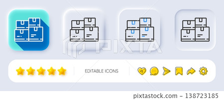 Wholesale inventory line icon. Neumorphic, Flat shadow, 3d buttons. Warehouse boxes sign. Logistic goods symbol. Line wholesale inventory icon. Social media icons. Vector Wholesale inventory line icon. Neumorphic, Flat shadow, 3d buttons. Warehouse boxes sign. Logistic goods symbol. Line wholesale inventory icon. Social media icons. Vector 138723185