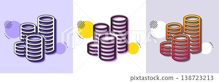 Coins line icon. Halftone dotted pattern. Gradient icon with grain shadow. Cash money sign. Business income symbol. Line coins icon. Various designs. Vector 138723213