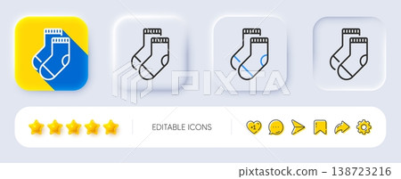 Socks line icon. Neumorphic, Flat shadow, 3d buttons. Underwear clothing sign. Feet accessory symbol. Line socks icon. Social media icons. Vector Socks line icon. Neumorphic, Flat shadow, 3d buttons. Underwear clothing sign. Feet accessory symbol. Line socks icon. Social media icons. Vector 138723216