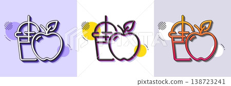 Apple juice line icon. Halftone dotted pattern. Gradient icon with grain shadow. Fresh fruit drink sign. Natural beverage symbol. Line juice icon. Various designs. Vector Apple juice line icon. Halftone dotted pattern. Gradient icon with grain shadow. Fresh fruit drink sign. Natural beverage symbol. Line juice icon. Various designs. Vector 138723241
