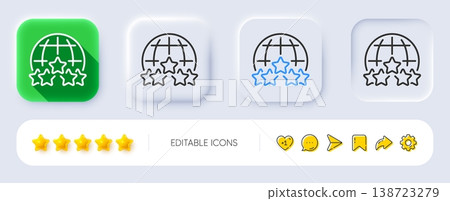Global business line icon. Neumorphic, Flat shadow, 3d buttons. Outsourcing rating sign. Stock-market rank symbol. Line rating stars icon. Social media icons. Vector Global business line icon. Neumorphic, Flat shadow, 3d buttons. Outsourcing rating sign. Stock-market rank symbol. Line rating stars icon. Social media icons. Vector 138723279