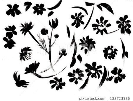 Elements for Floral background with daisies. Summer botanical seamless pattern with blooming flower silhouettes. Elements for Floral background with daisies. Summer botanical seamless pattern with blooming flower silhouettes. 138723586