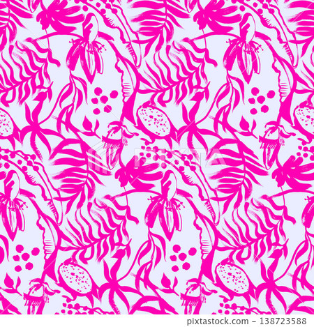 A tropical summer art pattern. A seamless print for unisex textiles and the design of yarn-based clothing and accessories A tropical summer art pattern. A seamless print for unisex textiles and the design of yarn-based clothing and accessories 138723588