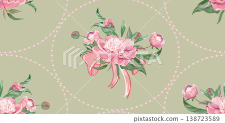 Seamless modern pattern with peonies in the styles of neoclassicism, and realism. Seamless modern pattern with peonies in the styles of neoclassicism, and realism. 138723589