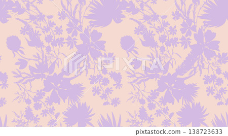 Seamless folkloric floral pattern with flowers. Silhouettes of blooming daisies, wildflowers, Seamless folkloric floral pattern with flowers. Silhouettes of blooming daisies, wildflowers, 138723633
