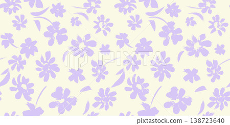 Floral background with daisies. Summer botanical seamless pattern with blooming flower silhouettes. Floral background with daisies. Summer botanical seamless pattern with blooming flower silhouettes. 138723640