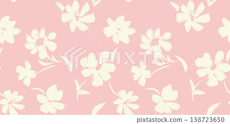 Floral seamless background with daisies. Summer botanical seamless pattern with blooming flower silhouettes. Floral seamless background with daisies. Summer botanical seamless pattern with blooming flower silhouettes. 138723650