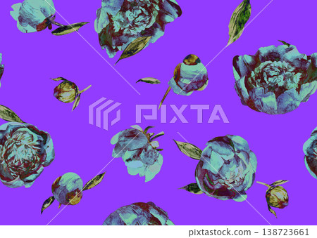 Futuristic modern botanical seamless pattern with flowers peonies for spring textiles Futuristic modern botanical seamless pattern with flowers peonies for spring textiles 138723661
