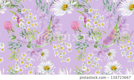 Seamless watercolor pattern with watercolor meadow daisies for women is textiles Seamless watercolor pattern with watercolor meadow daisies for women is textiles 138723667