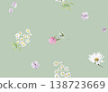 Easy seamless pattern with watercolor wildflowers with field daisies and clover flowers for textiles  138723669