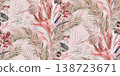 Seamless pattern with dry tropical palm leaves and pampas grass painted in watercolor 138723671