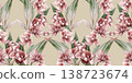 Seamless pattern with Sprig of watercolor vertical orchid flowers isolated on beige 138723674