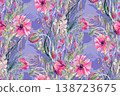 Seamless watercolor botanical pattern with red poppy flowers  138723675