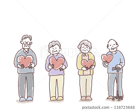 Four elderly people with hearts Four elderly people with hearts 138723688