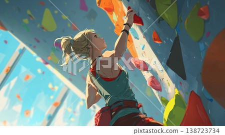 一位女性在攀岩時專注的側臉。 138723734