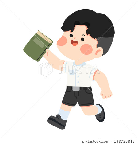 Boy Running With Book Illustration 138723813