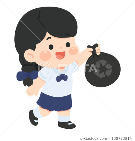 Girl holding recycling bag for eco friendly lifestyle 138723814