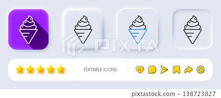 Ice cream line icon. Neumorphic, Flat shadow, 3d buttons. Dessert food sign. Frozen gelato symbol. Line ice cream icon. Social media icons. Vector Ice cream line icon. Neumorphic, Flat shadow, 3d buttons. Dessert food sign. Frozen gelato symbol. Line ice cream icon. Social media icons. Vector 138723827