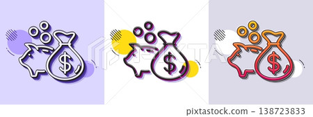 Loan line icon. Halftone dotted pattern. Gradient icon with grain shadow. Business mortgage sign. Piggy bank symbol. Line loan icon. Various designs. Vector 138723833