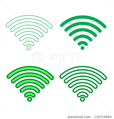 Wi-Fi Icon Set: Wireless Communication, Radio Wave Symbol, Line Art, Filled, and Color Variations Wi-Fi Icon Set: Wireless Communication, Radio Wave Symbol, Line Art, Filled, and Color Variations 138724069