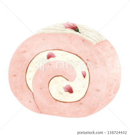 A spring-like illustration of a cherry blossom roll cake A spring-like illustration of a cherry blossom roll cake 138724432