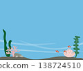 An illustration of the seabed with seaweed and coral. 138724510